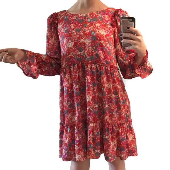 ✨Sugarlips✨ NWT Floral Printed Long Sleeve Dress Size Small Red Oversized Flowy - Picture 4 of 14